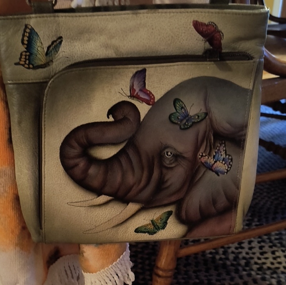 Anuschka Elephant and Butterflies Crossbody Bag